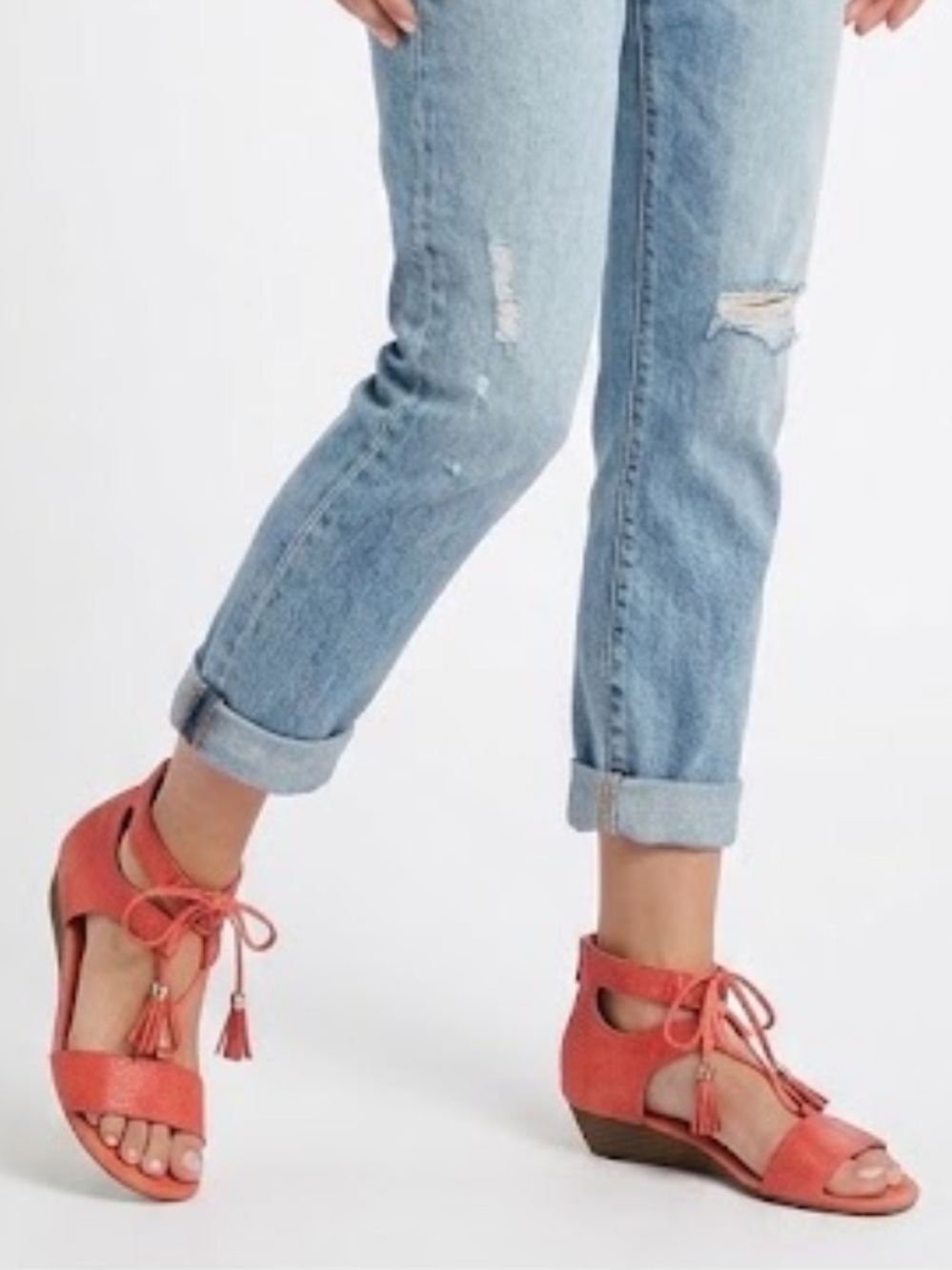 A.N.A Dillon Coral Tassel Tie Wedge Sandals